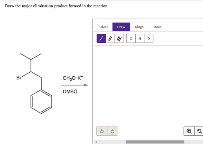 Draw the major elimination product formed in the reaction