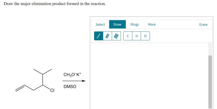 Draw the major elimination product formed in the reaction