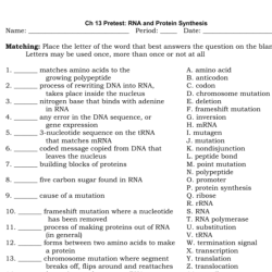 Dna rna and protein synthesis study guide answer key