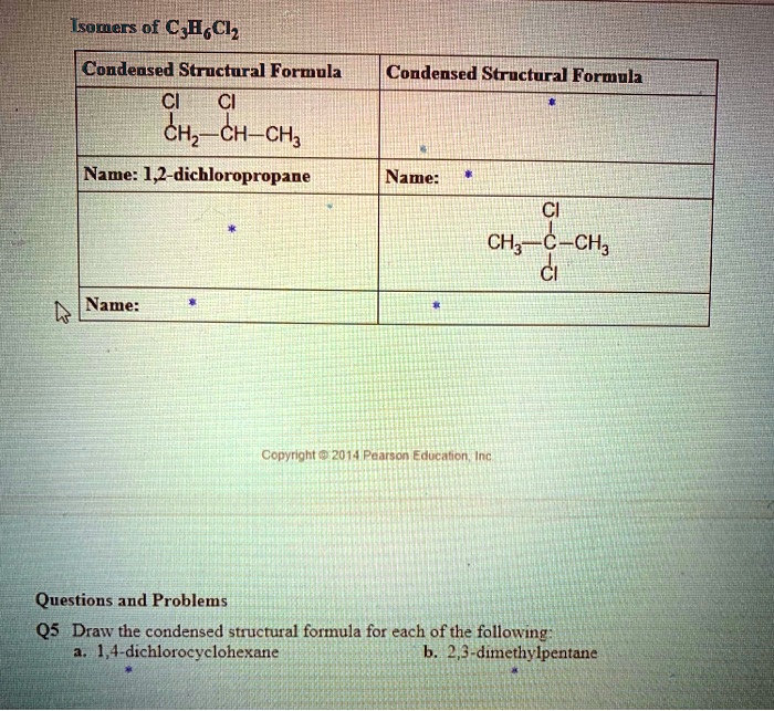 Condensed structural formula for 1 4 dichlorocyclohexane